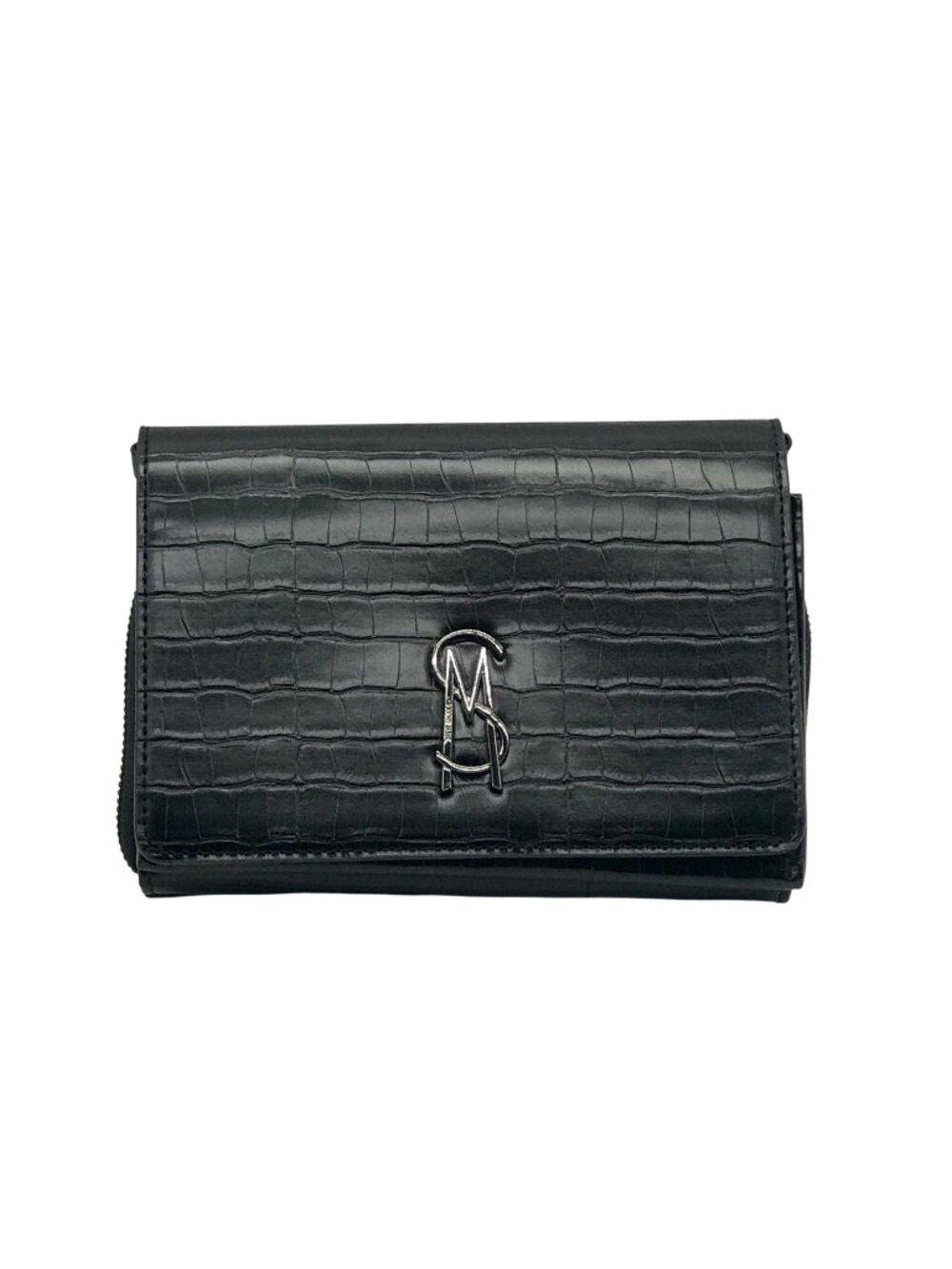 Steve Madden Black Croc-Embossed Faux Leather Wallet Crossbody Set